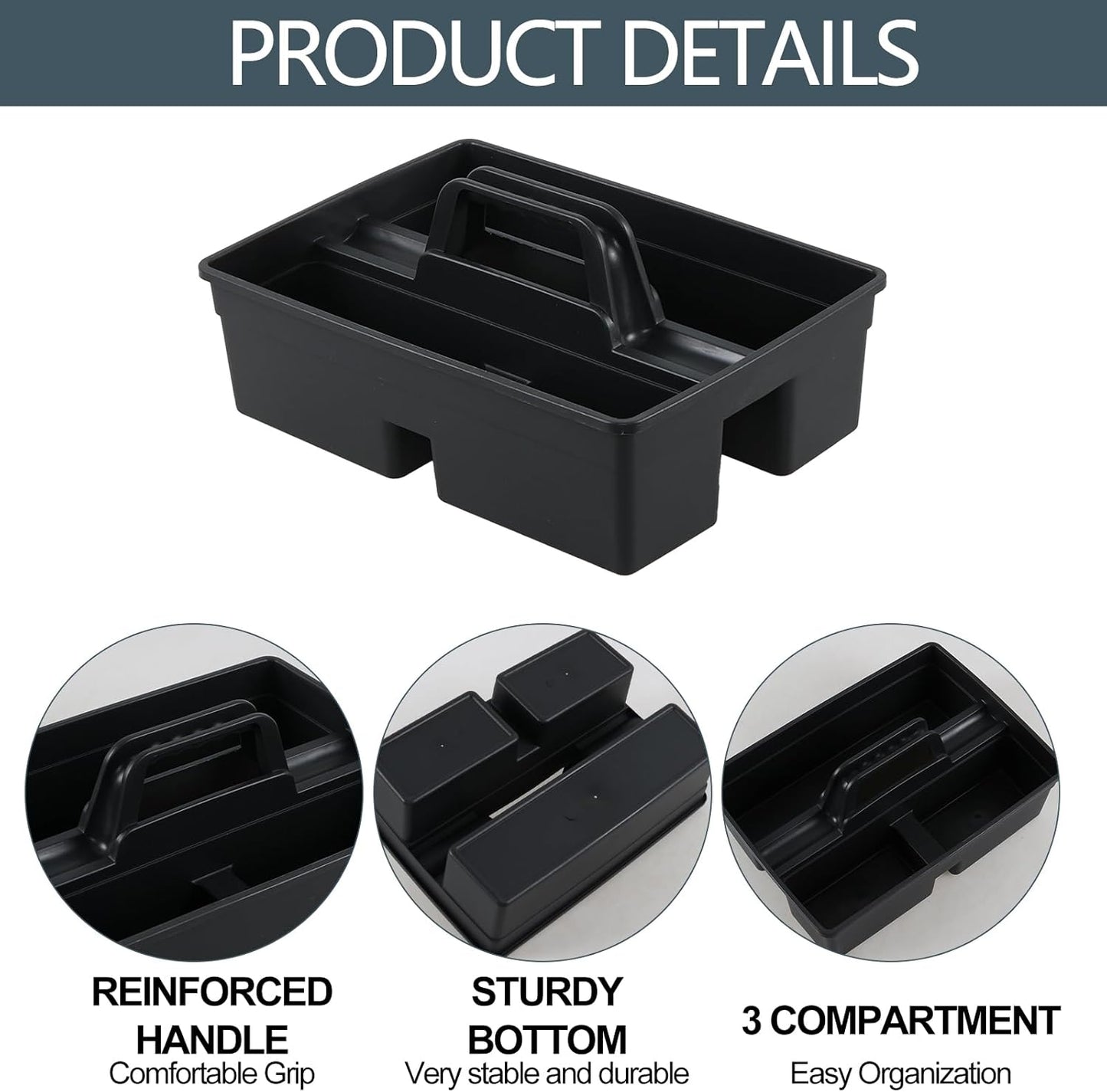 3 Compartment Cleaning Supplies Caddy, 6-Pack Plastic Cleaning Caddy with Handle, Gray