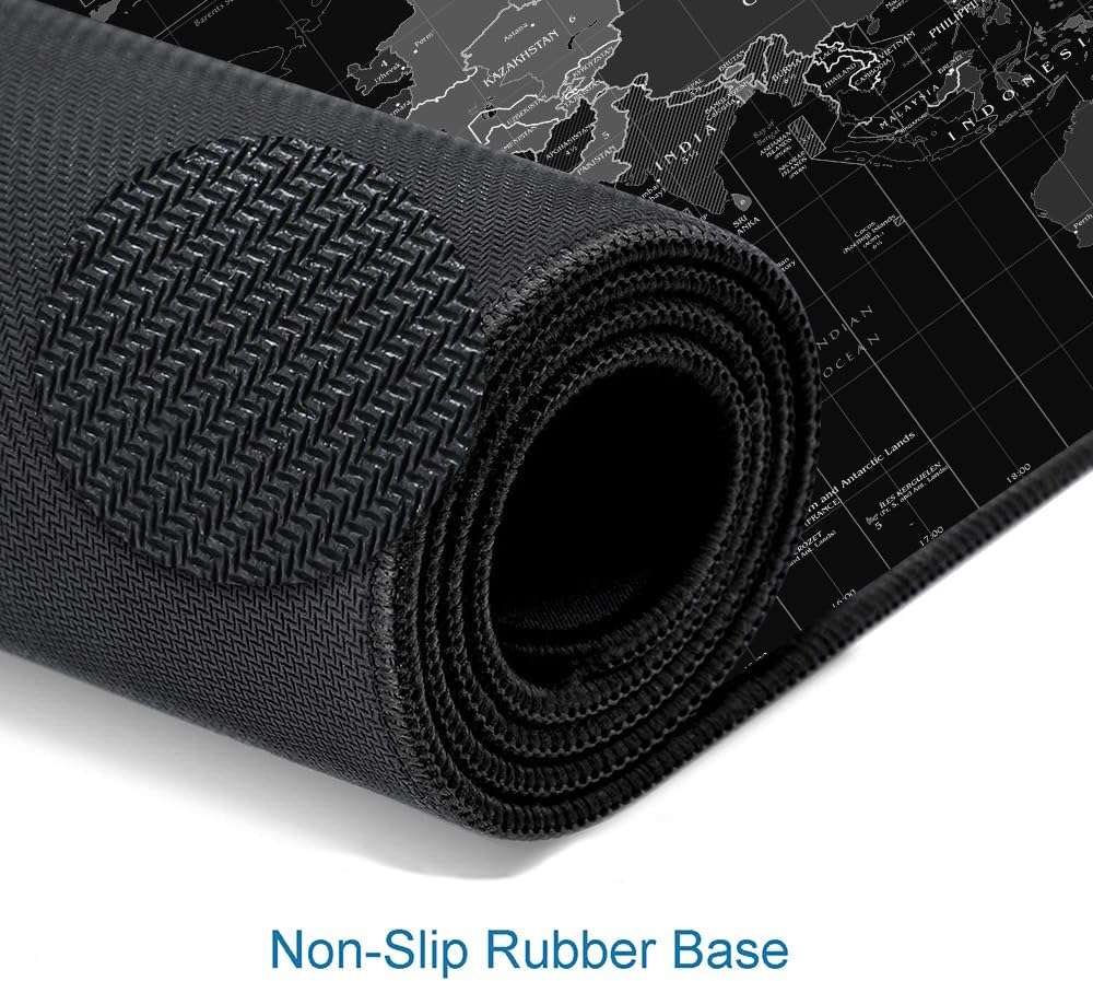 Large Gaming Mouse Pad with Stitched Edges, Desk Mat Extended Keyboard Pad, Non-Slip Rubber Base Desk Pad for Laptop, Office, Home, 31.5X11.8 inch Black World Map