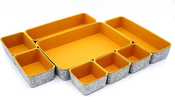 Welaxy desk drawer organizers tray felt storage bin for office suppliers entryway catchall key holder makeup crafts pens decluttering 8-piece fall gift (Curry)