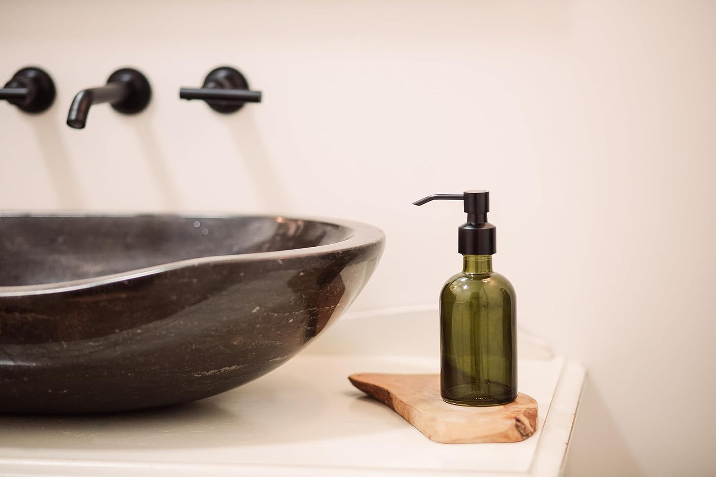 Rail19 Forest Green Glass Lotion & Soap Dispenser with Metal Pump, 8oz (Cali Black)