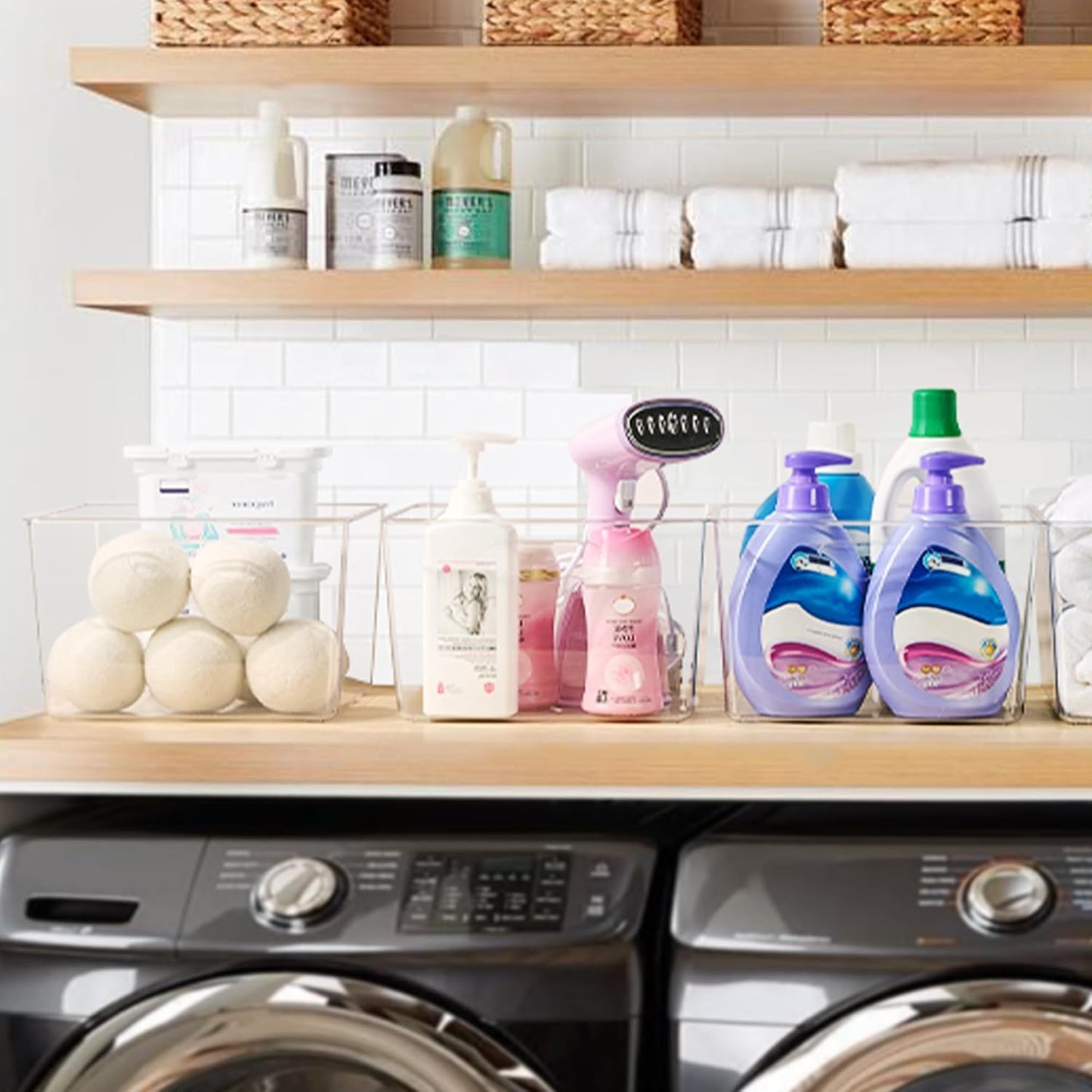 Vtopmart 8 Pack Extra Large Clear Plastic Storage Bins,11x11 Cube Acrylic Organizer Square Containers with Handle for Pantry,Closet,LaundryRoom,Kitchen,Bathroom,UnderSink Organization