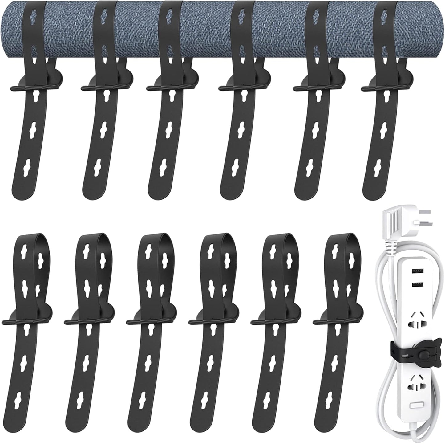 Nearockle 12Pcs Reusable Cable Ties, 10x0.6inch Elastic Silicone Cord Organizer Straps for Bundling and Organizing Cable Wires, Extendable Cable Management in Home, Kitchen, Closet, Office(Black)