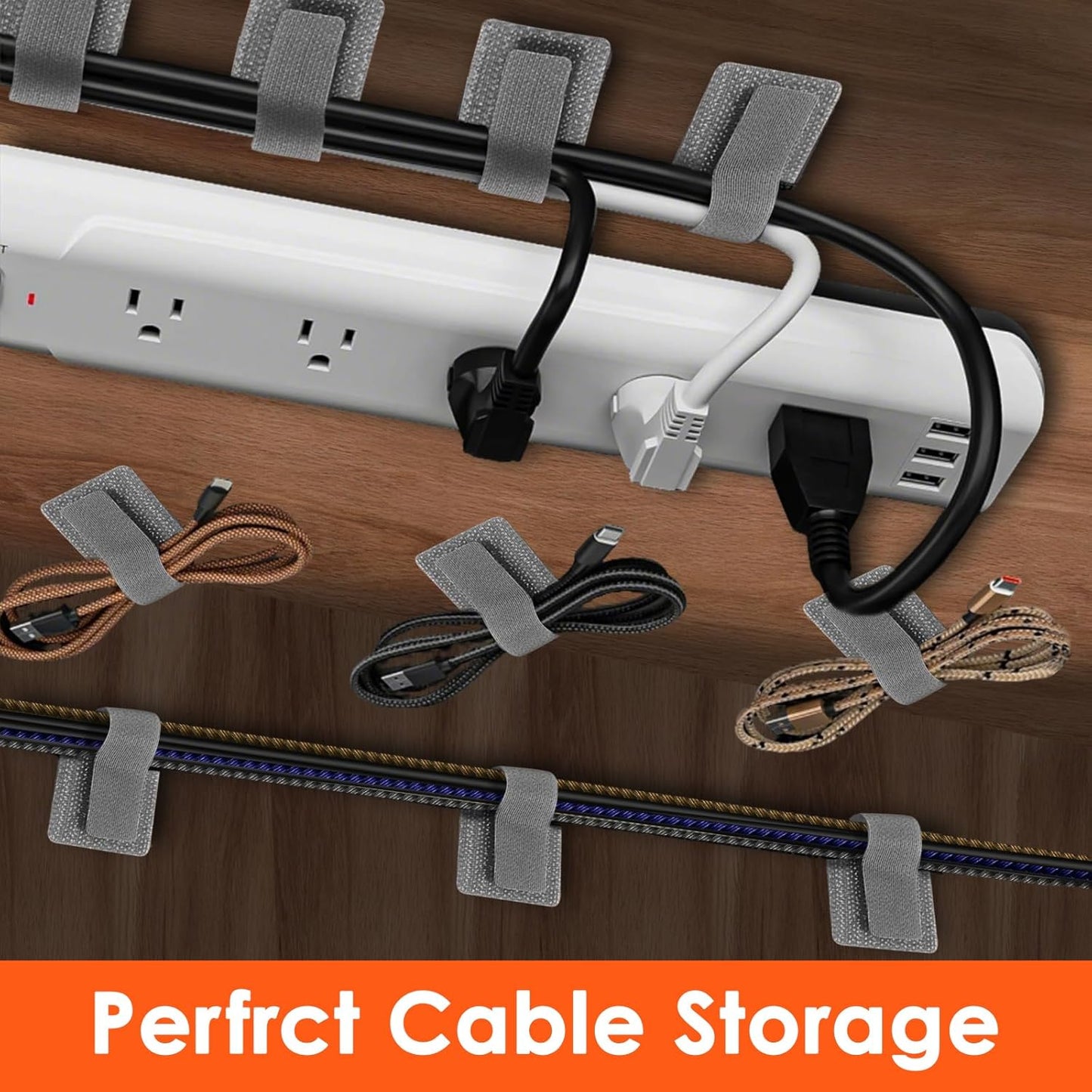 Cable Management Under Desk Cord Organizer, Cable Organizers for Cords, Hook and Loop Cable Ties, Adhesive Wire Straps, Reusable Cord Holder for Electronics & PC, Home & Office Essentials (40)