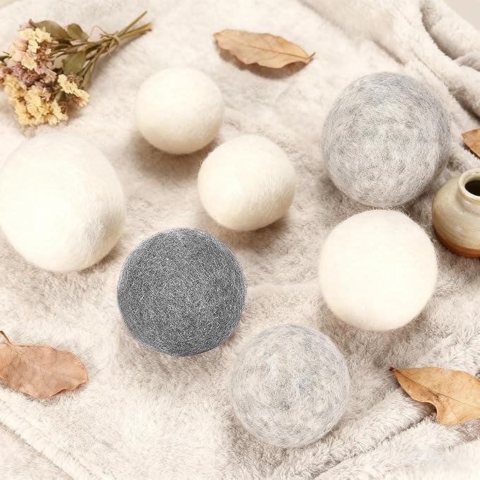 6 Pack Wool Dryer Balls Laundry Reusable Anti Static, Cotton Balls Wool Laundry Balls for Dryer Reduces Clothing Wrinkles Natural Fabric Softener Last 1000+ Loads (Dark Grey, 2.75 in/7 cm)