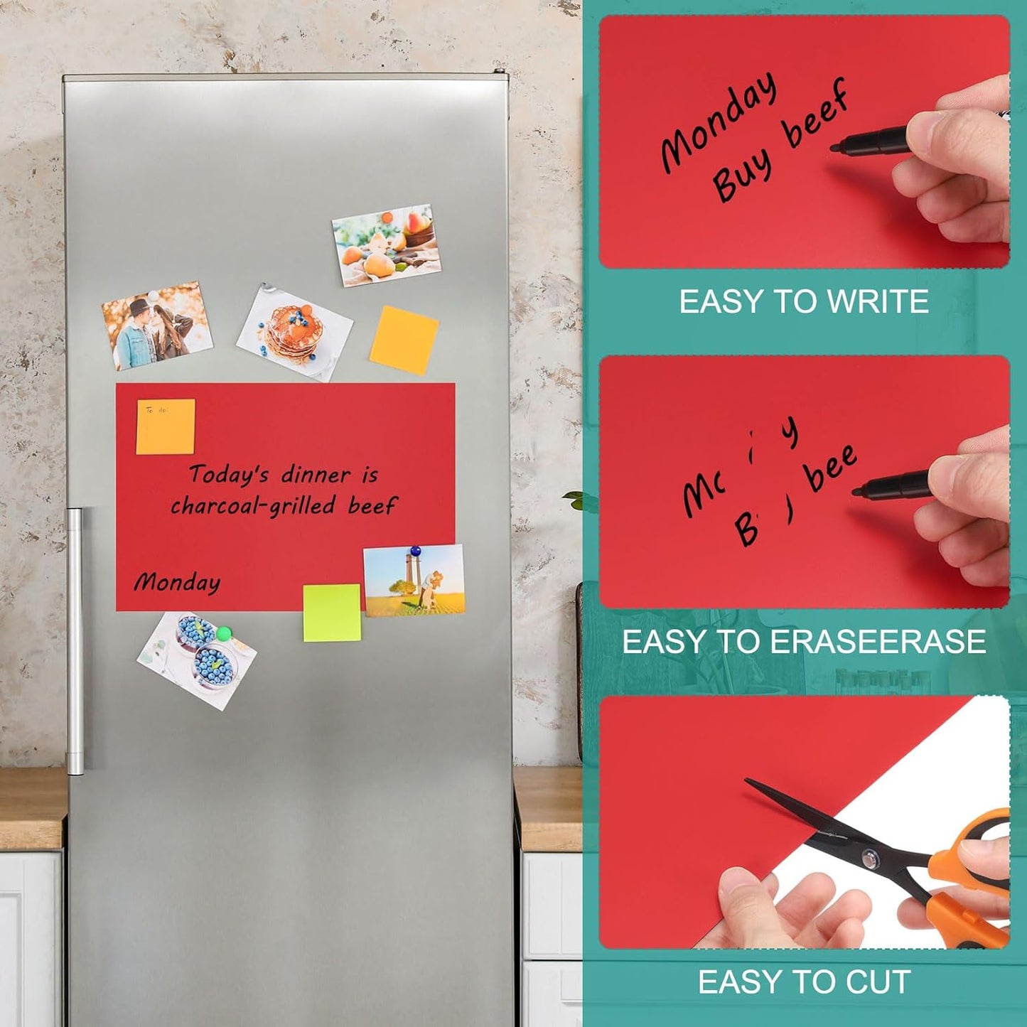 PATIKIL Magnetic Dry Erase Board Sheet for Fridge, 6 Pcs 12 x 8 Inch Erasable Refrigerator Whiteboard for Kitchen for Home Kitchen Organizer Planner Office Storage, Red (0.6mm)