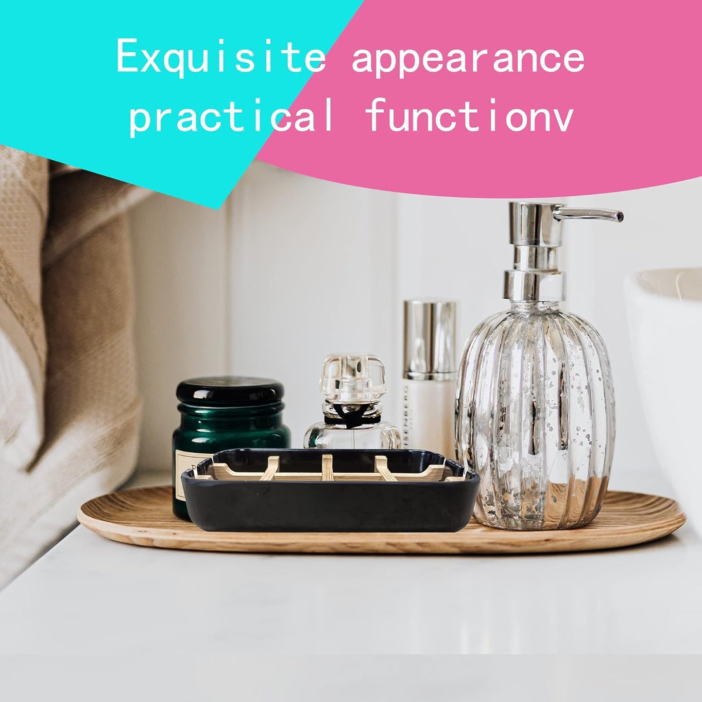 Aoheuo Modern Bamboo Fiber soap Holder and soap Dish Combination (Removable),5.12 Long by 3 Wide, 0.98 inches high, Used in Kitchens, bathrooms, and bar Sinks (Black(2 Pack))