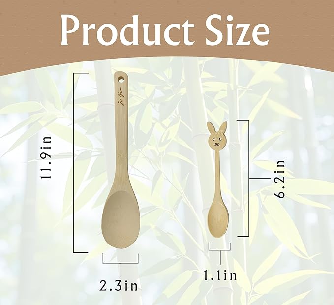 14-Piece Bamboo Wooden Kitchen Utensil Set - 6 Non-Scratch Heat-Resistant Cooking Tools with Storage Holes + 8 Small Spoons for Coffee, Tea, Eco-Friendly Sustainable Kitchen Gift Set