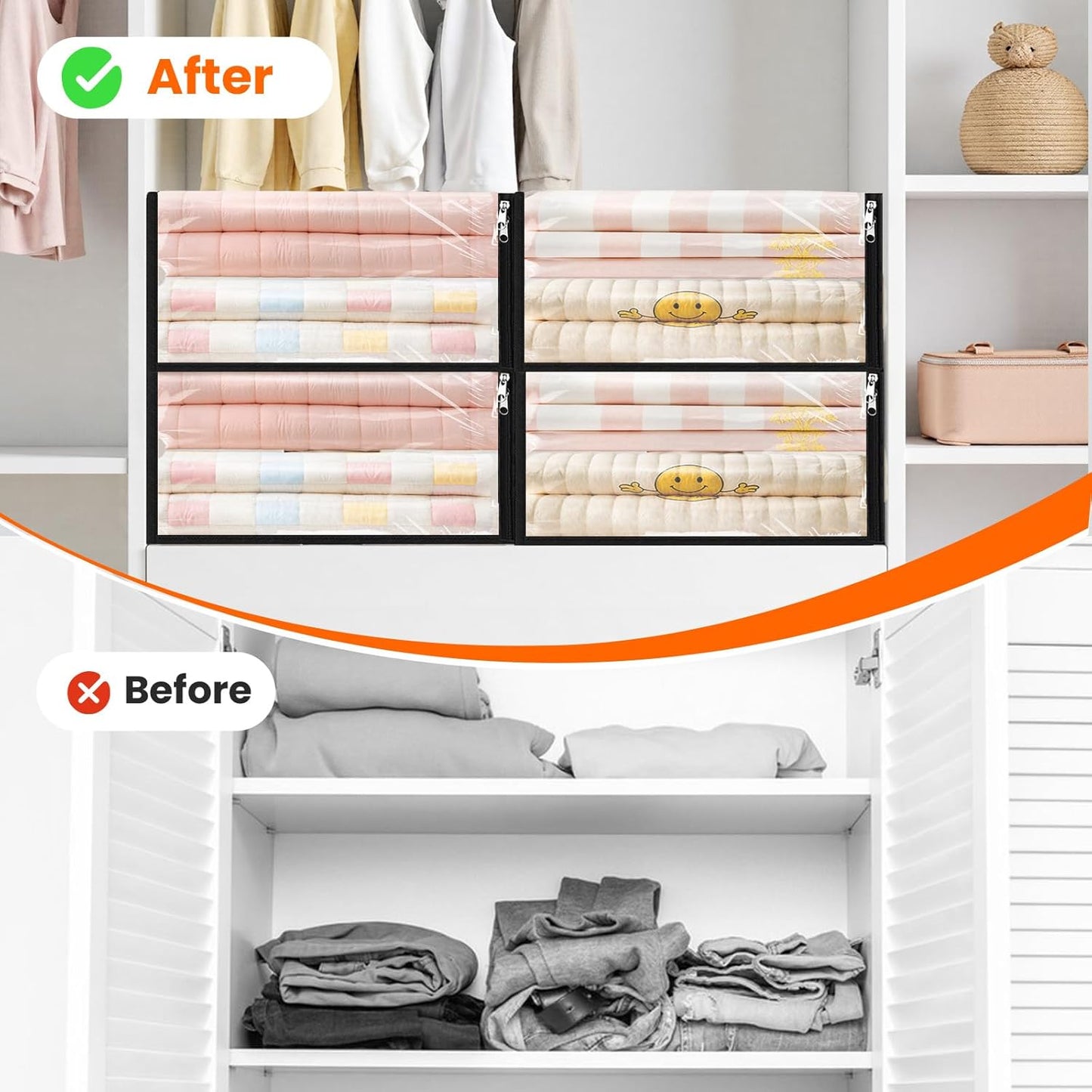 SpaceWhisper 8 Pack Clear Storage Bags, Plastic Blanket Storage Bags with Zipper and Handle, Moving Bags for Comforter, Bedding & Clothes, Closet Organizer and Under Bed Storage (17.7x15.7x7.9 Inch)