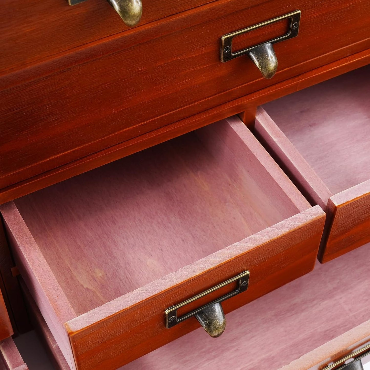 4-Piece Desktop Organizer Set with 3 Drawers, Wood & Metal Drawer Storage, Wooden Desktop Organizer for Store Cosmetics, Jewelry, Letters, Papers, Tea Bags, Sugar Packets (Brown)