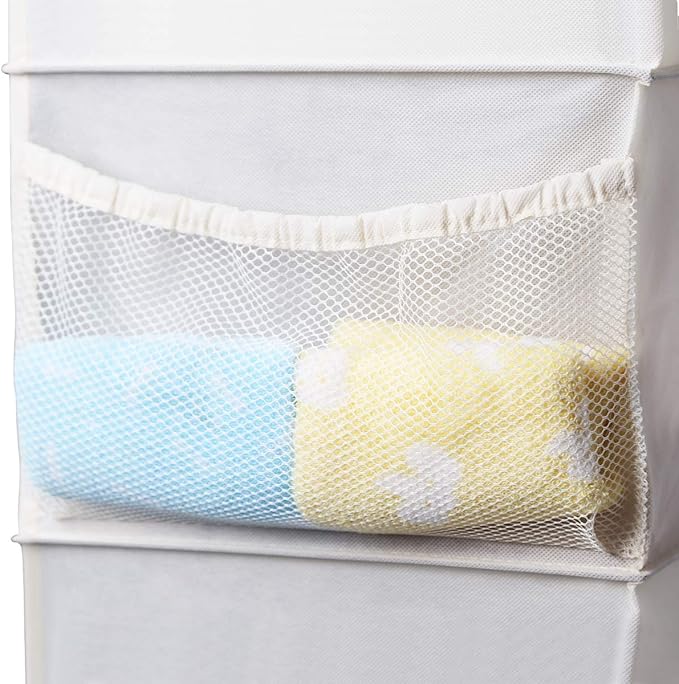 MAX Houser 4-Shelf Hanging Closet Organizer, Space Saver, Cloth Hanging Shelves with 2 Side Pockets, Foldable (Beige)