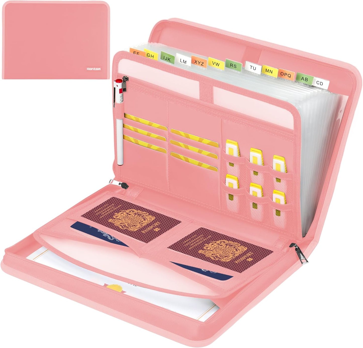 Accordion File Organizer,13 Pockets Fireproof Expanding File Folder with Multi Pockets,Portable Business Fire Safe Storage Document Organizer Folder with Zipper for Documents and File,Pink