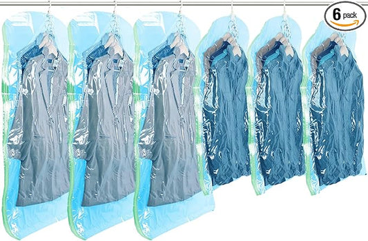 TAILI Hanging Vacuum Sealer Storage Bags Space Saver Bags for Clothing, Suits and Jackets, Closet Organizers, (3 Long, 3 Short) Blue