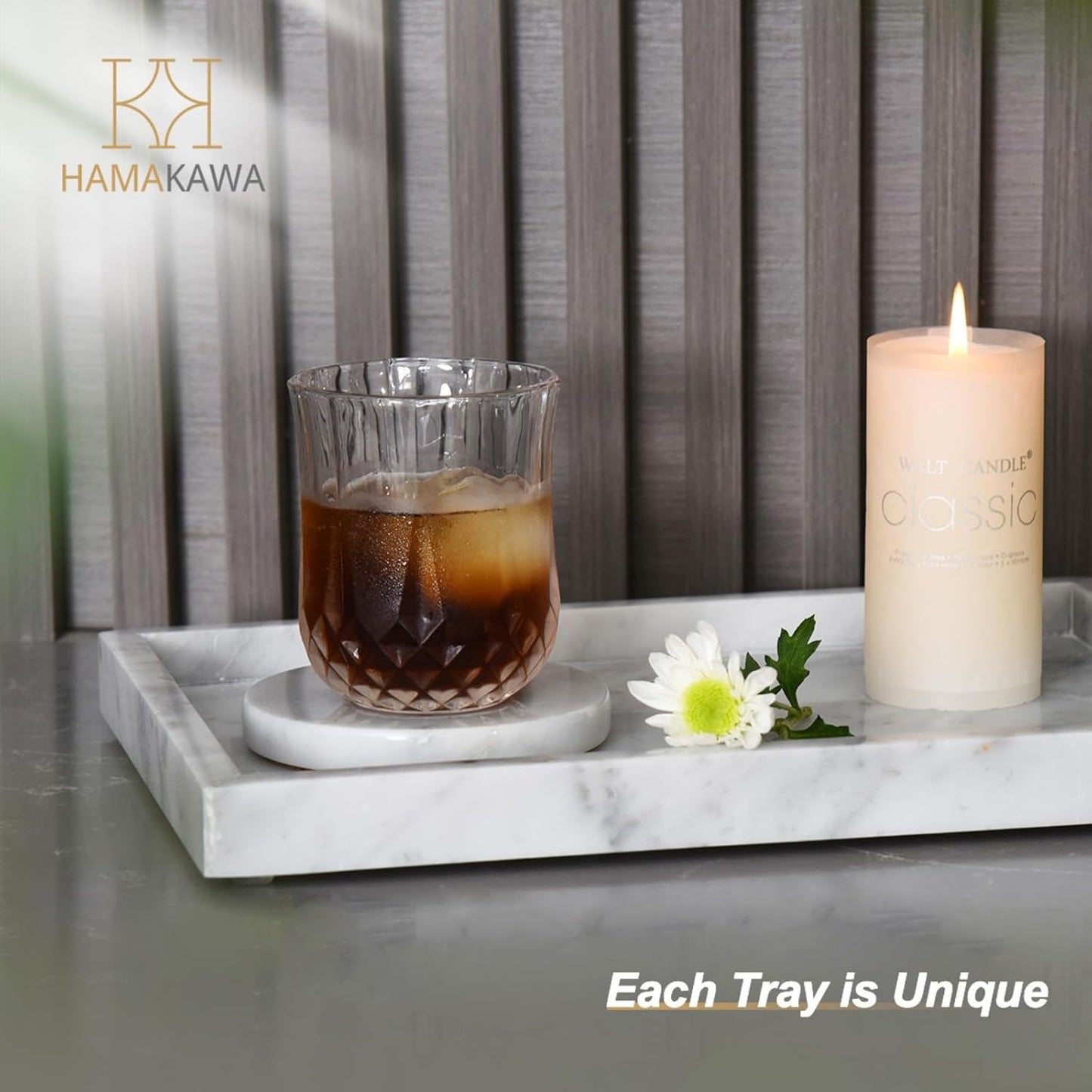 HAMKAWA Large Bathroom Vanity Tray, Real Natural Marble Sink Tray 12 Inch, Carrara White Stone Toilet Tank Trays, Modern Dresser Trays, Countertop Organizer for Kitchen Counter, Soap Dispenser