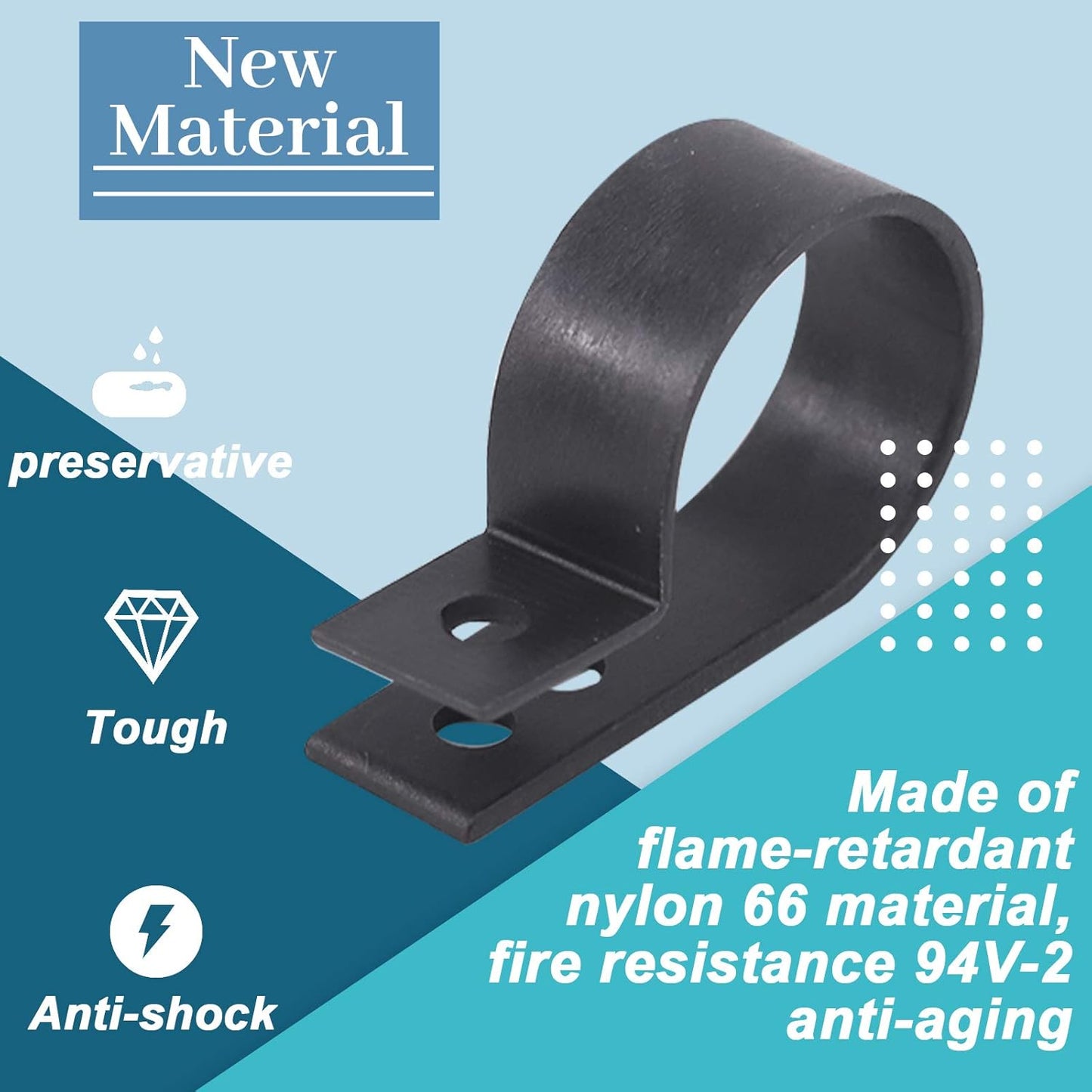 Glarks 60Pcs 1 Inch Black Nylon Screw Mounting R-Type Cable Clip Wire Clamp with 60Pcs Screws for Wire, Cable, Conduit and Cable Conduit Kit (Black)