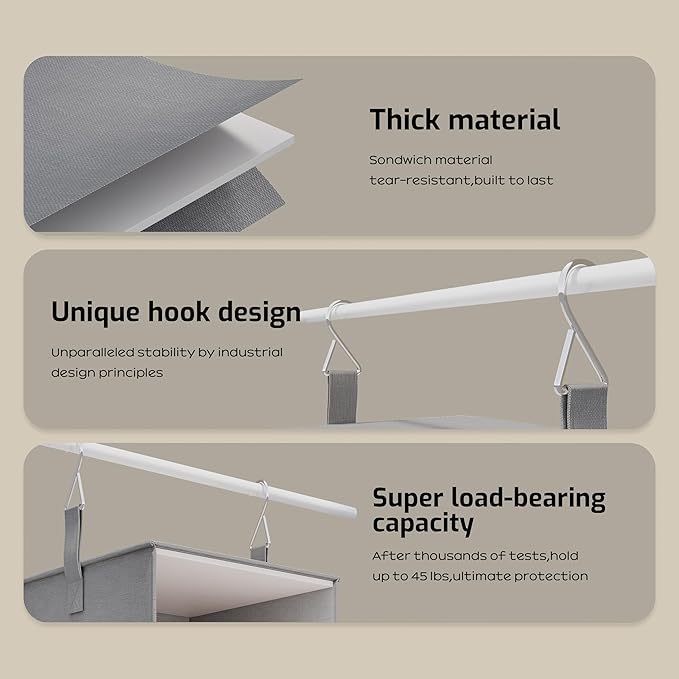 Vailando 6-Tier Hanging Shelves for Closet, Two 3-Shelf Hanging Closet Organizer w/ 4 Side Pockets and 3 Drawers, Combinable for Dorm Wardrobe Organizer and RV Storage and Organization