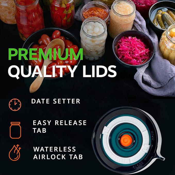 Fermentation Lids Starter Set, Includes 3 Airlock Fermentation Lids and 3 Glass Weights, Sauerkraut Fermenting Kit for Wide Mouth Mason Jar, Pickles, Vegetables, & Kimchi Making Kit