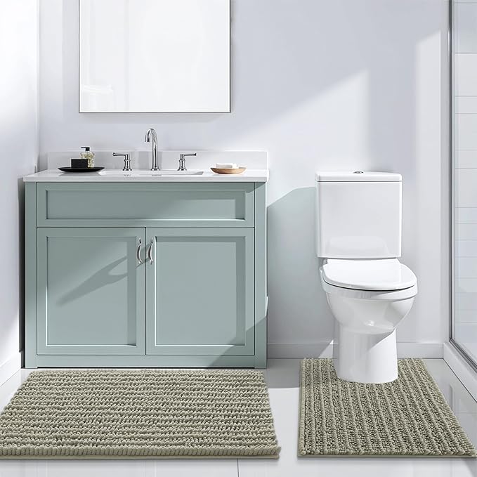 Arotive Luxury Chenille Bathroom Rug Mat, Extra Soft Thick Absorbent Shaggy Bath Rugs, Non-Slip Machine Wash Dry, Plush Bath Mats for Bathroom, Shower and Tub, 47x24, Warm Taupe