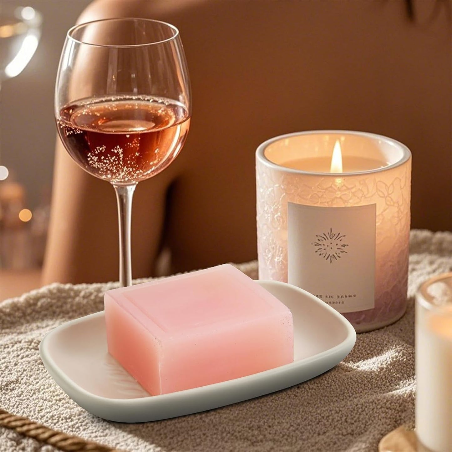 Ceramic Soap Dish for Bathroom, Bar Soap Holder with Elevated Ridges - Keeps Soap Dry, Premium Porcelain Dish, Elegant Modern Decor for Vanity Sink, Shower (Beige)