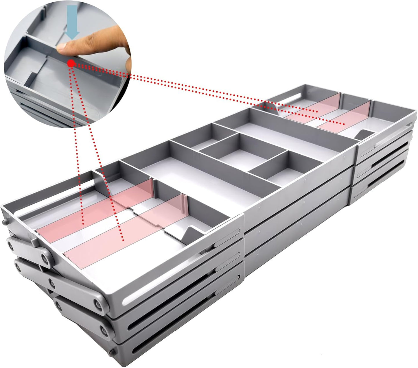 3 Tier Foldable Expandable Smart Drawer Organizer ， Multi Level Collapsible Shallow Junk Drawer Organizer