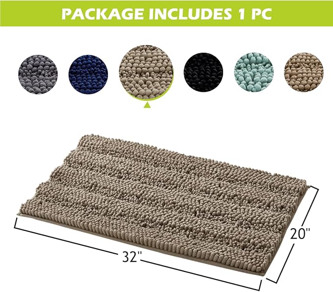 KGORGE Non Slip Bath Rugs - Water Absorbent Machine Washable Super Soft Thick Kitchen Mats for Bathroom Shower Area Living Room Bedroom Office, Brown, 20" W x 32" L, 1 Piece