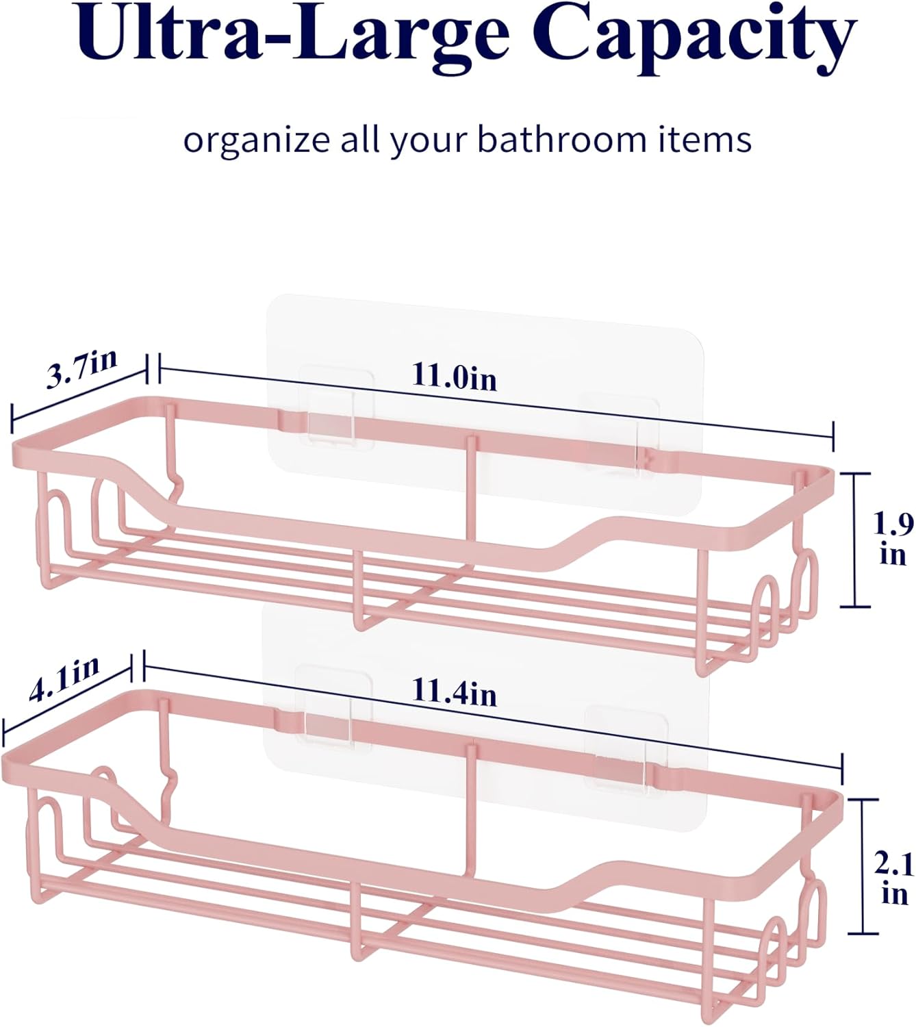 Kitsure Shower Caddy Large - Adhesive Shower Organizer, Stainless Steel Shelf for Inside Shower, No Drill Bathroom Organizers and Storage, Home Decor Accessories, 2 Pack, Pink