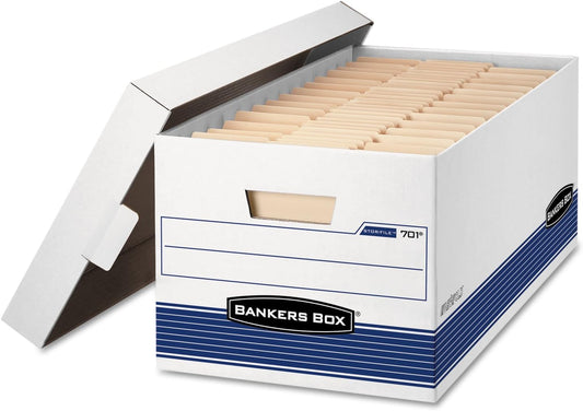 Bankers Box 12-Pack Medium Duty File Storage Boxes with Lids, FastFold Assembly, 24 Inch Letter, STOR/FILE, (00701)