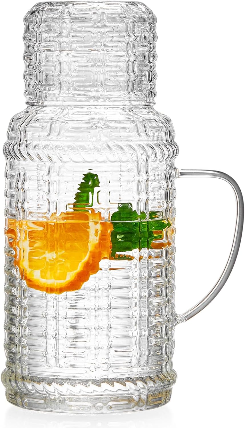 68OZ Glass Pitcher with Lid and Spout, Water Jug, 2000ml Carafe for Hot/Cold Water, Large Iced Tea Pitcher for Coffee, Juice and Homemade Beverage (Textured)