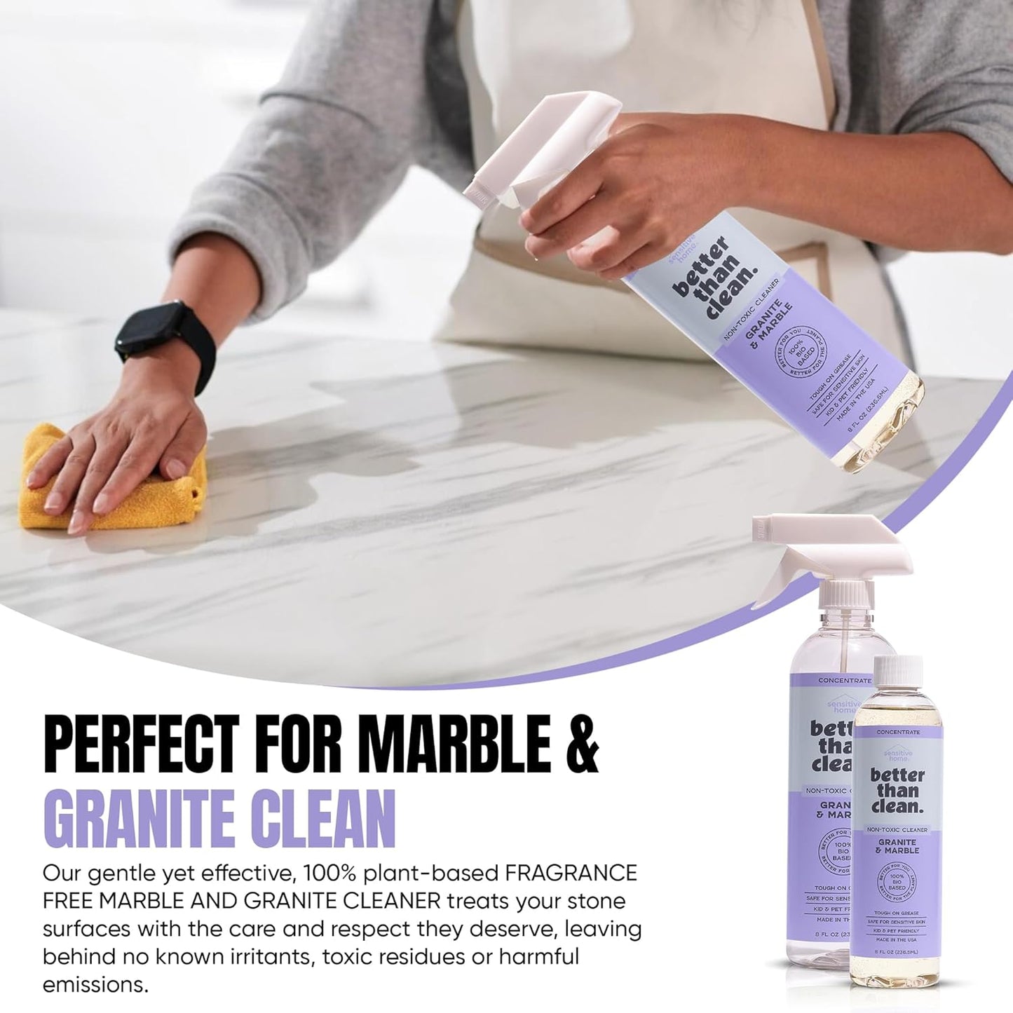 Marble & Granite Cleaner Starter Pack - Plant-Based Natural Stone Cleaner for Countertops, Showers, Floors & More - Suitable for Sensitive Skin, Fragrance Free, Kids & Pet-Friendly