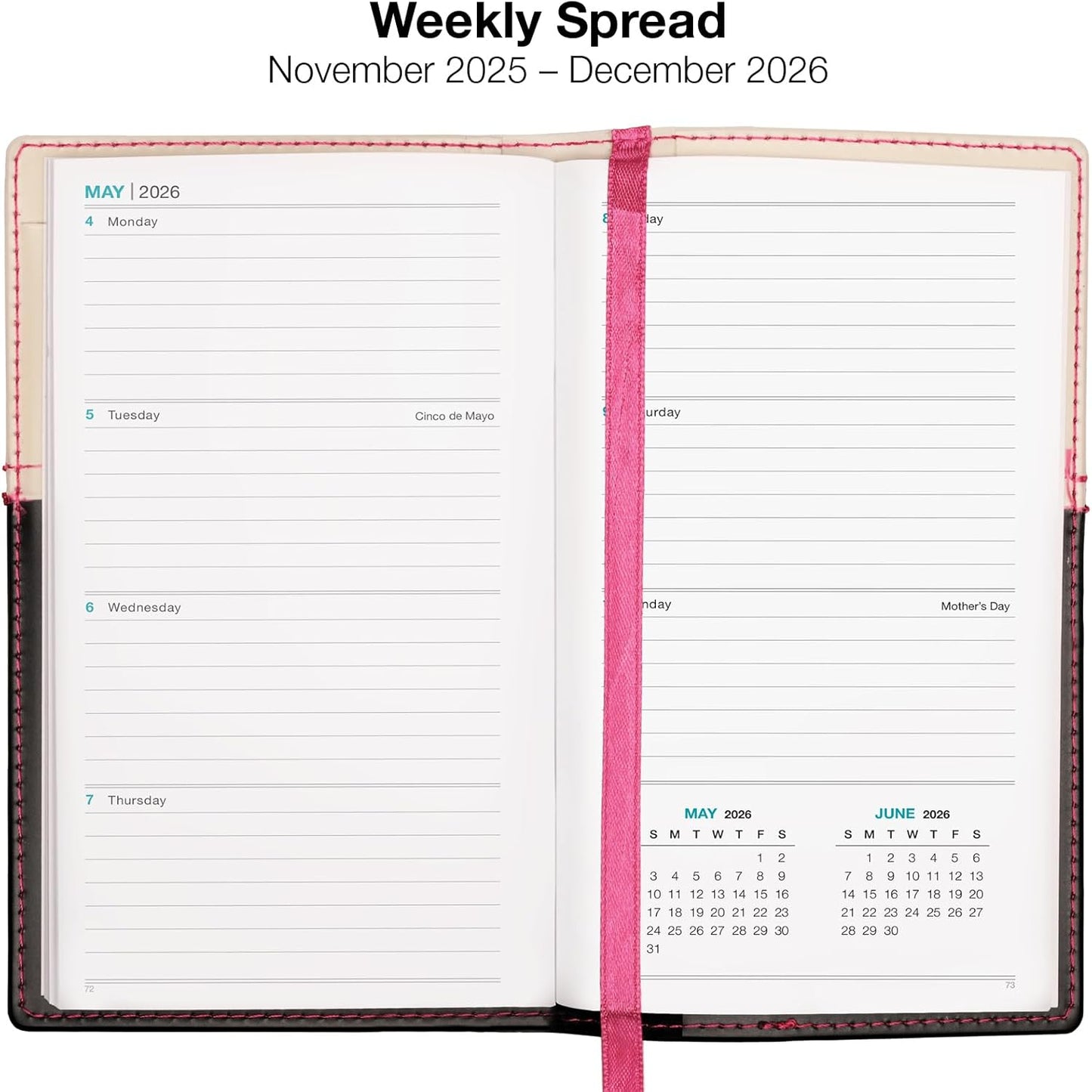 2026 Pocket Planner/Pocket Calendar, 3.5"x6": Includes 14 Months (November 2025 - December 2026) / 2026 Weekly Planner/Weekly Agenda/Monthly Calendar Organizer (Pink/Black)