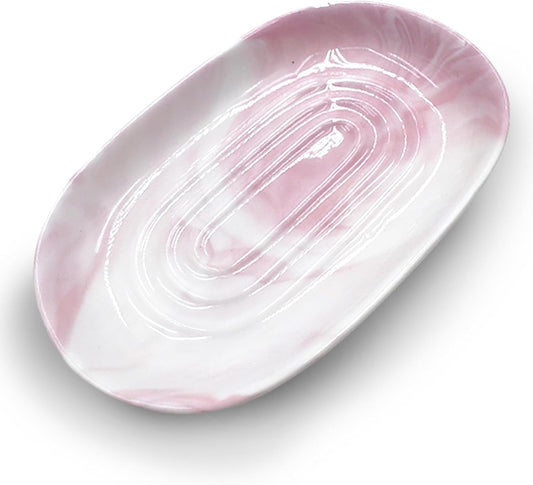 Soap Dish, Ceramic Soap Dish with Marble PatternShower, Soap Saver Tray for Bathroom, Kitchen Sink & Vanity, Multi-Use Holder for Jewelry, Rings, Keys (1 Pack, Pink-White)