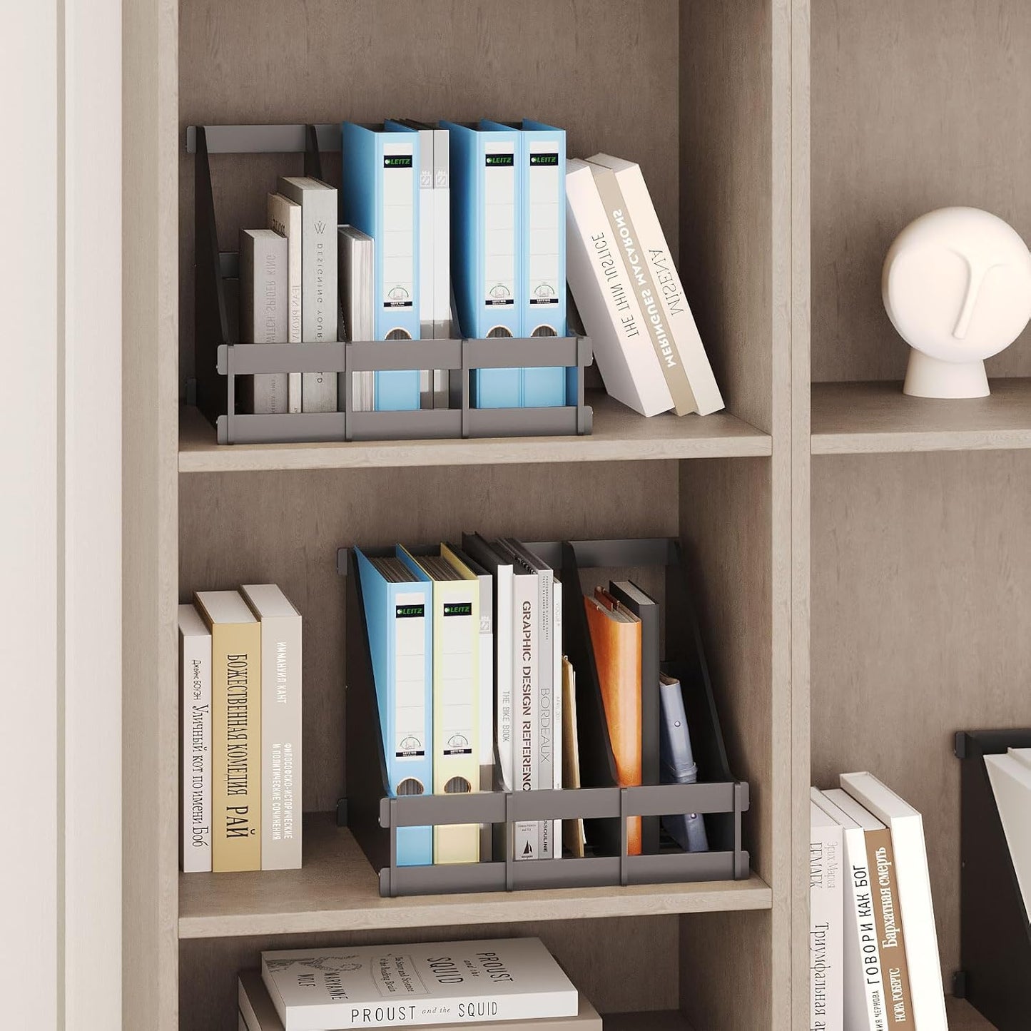 Bamboo Desktop Magazine Holder Desk File Organizer 3 Compartments Vertical File Dividers Book Holder Frames Document Cabinet Rack Storage Organizer Box for Home Office School Black (Black)