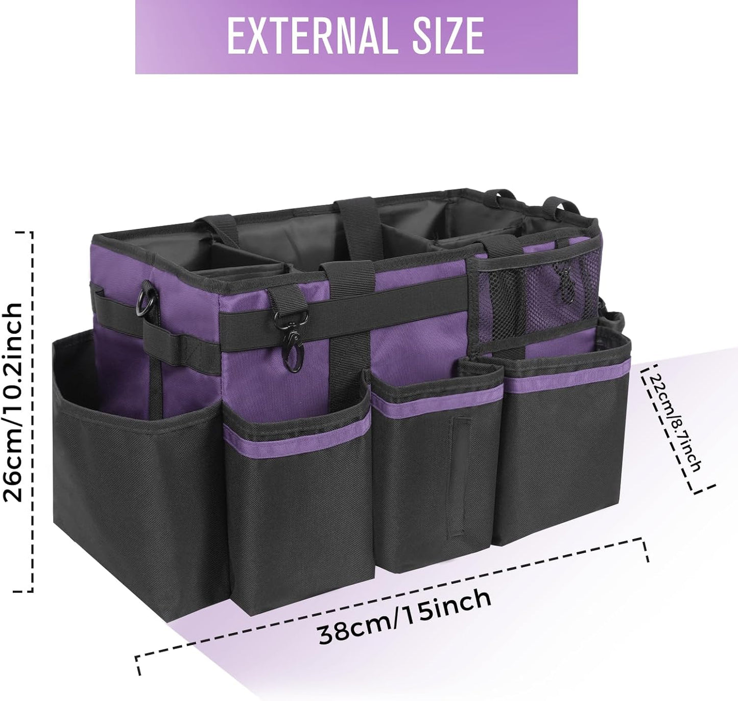 Wearable Cleaning Caddy, Cleaning Caddy Supplies Organizer with Handle & Shoulder Straps for Housekeepers, Under Sink & Car Cleaning Tool Organizers Bag with 4 Foldable Divider (Purple)