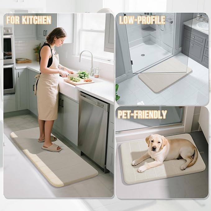 Yimobra Long Bath Mat 44"x24", Super Soft Quick Dry Memory Foam Bathroom Rug, Water Absorbent, Non Slip Backing Machine Washable for Tub Shower, Thick Comfort Support, Cream