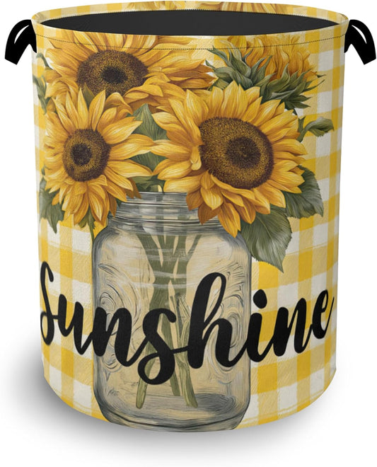 Retro Sunflowers Laundry Hamper,Sunshine Dirty Clothes Laundry Basket with Handles Waterproof Oxford Cloth Storage Basket for College Dorms Bathroom Bedroom 16" x 20.8"