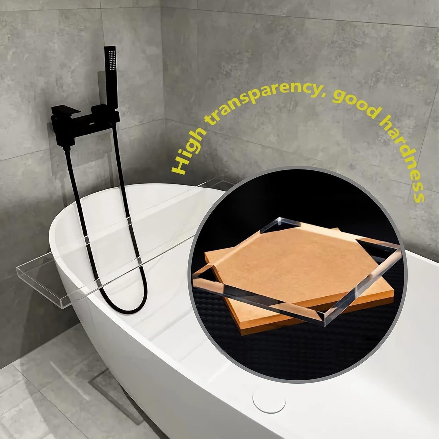 Bathtub Tray Table, Clear Acrylic, Anti-Slip Bath Caddy, 32.3 * 7.87 * 1.18in