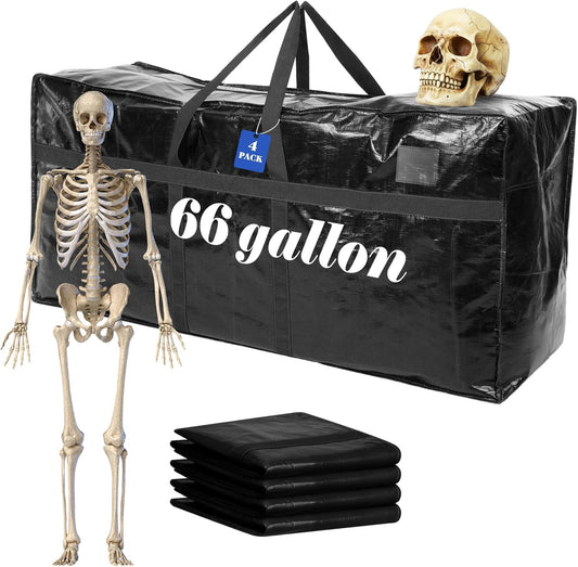 4 Pcs 66 Gallon Large Moving Bags with Zipper and Handles Foldable Storage Duffle Bags Heavy Duty Extra Large Totes for College Dorm Travel Clothes Blankets Bedding Moving (Black)