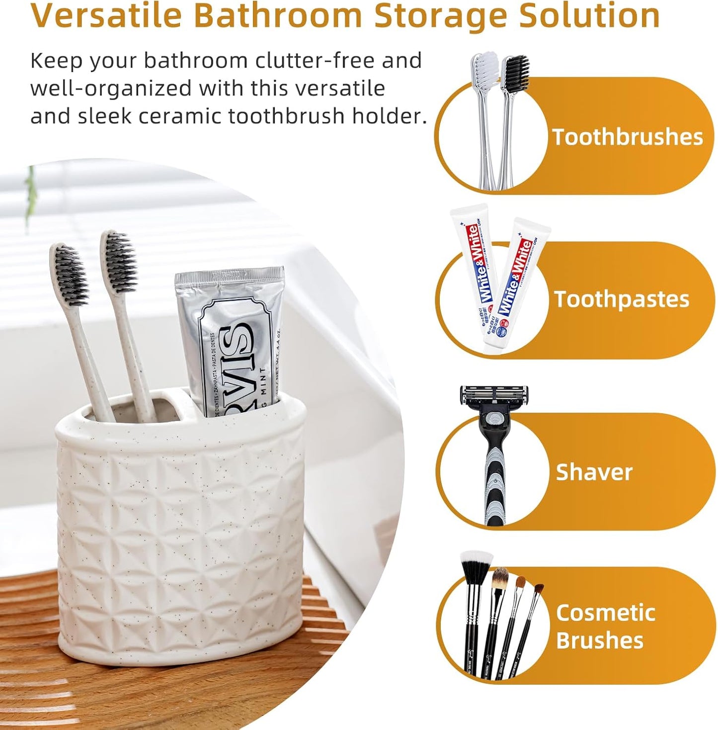 4-Piece Bathroom Accessory Set - White Bathroom Decor for Counter Organization with Soap Dispenser, Toothbrush Holder, Tumbler & Soap Dish, Bathroom Counter Set (Ceramic - Sliver Pump)