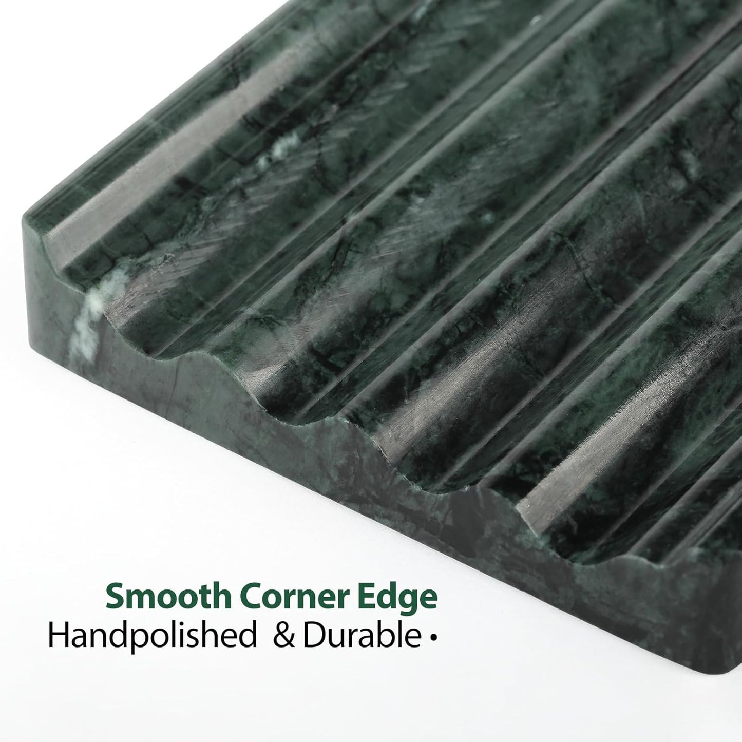 Koville Indian Natural Marble Soap Dish for Shower, Stone Soap Tray for Bathroom, Bar Soap Holder for Sink, Stripe Grooves Saver Sponge Holder Keep Soap Bars Dry Easy Clean (Verde Alpi)