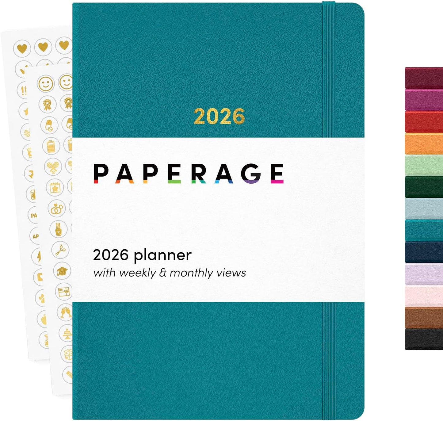 PAPERAGE 2026 Weekly & Monthly Planner, 12 Months (January 2026 - December 2026), 5.6 in x 8 in, Hardcover 2026 Planner with Weekly & Monthly Spreads, Note Pages, Stickers & Back Pocket – Turquoise
