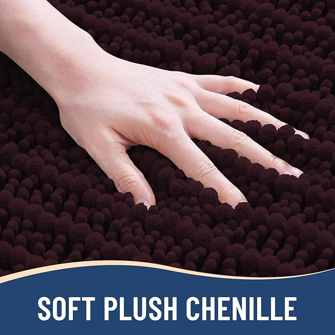 Arotive Luxury Chenille Bathroom Rug Mat, Extra Soft Thick Absorbent Shaggy Bath Rugs, Non-Slip Machine Wash Dry, Plush Bath Mats for Bathroom, Shower and Tub, 24x16, Black Cherry