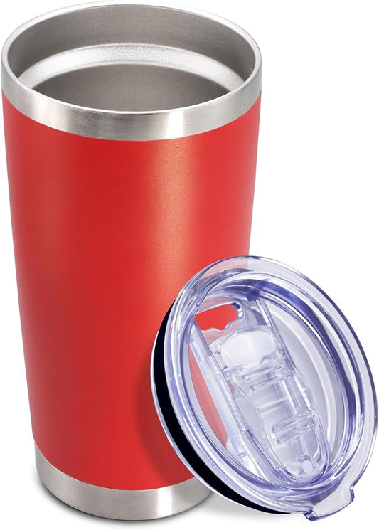 20 oz Tumbler Coffee Travel Tumblers Bulk with Lid Stainless Steel Double Wall Vacuum Insulated Mug Powder Coated Cups fit Car Cupholder for Hot and Cold - Red, 1Pack