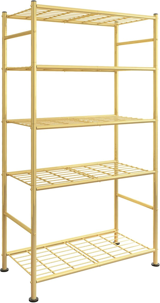 Storage Shelves - 5 Tier Shelf Organizer, Heavy Duty Garage Shelving Unit with Leveling Feet, Stable Metal Shelves Organizer for Pantry, Kitchen and Closet, 33.0" W x 12.6" D x 72.0" H, Gold