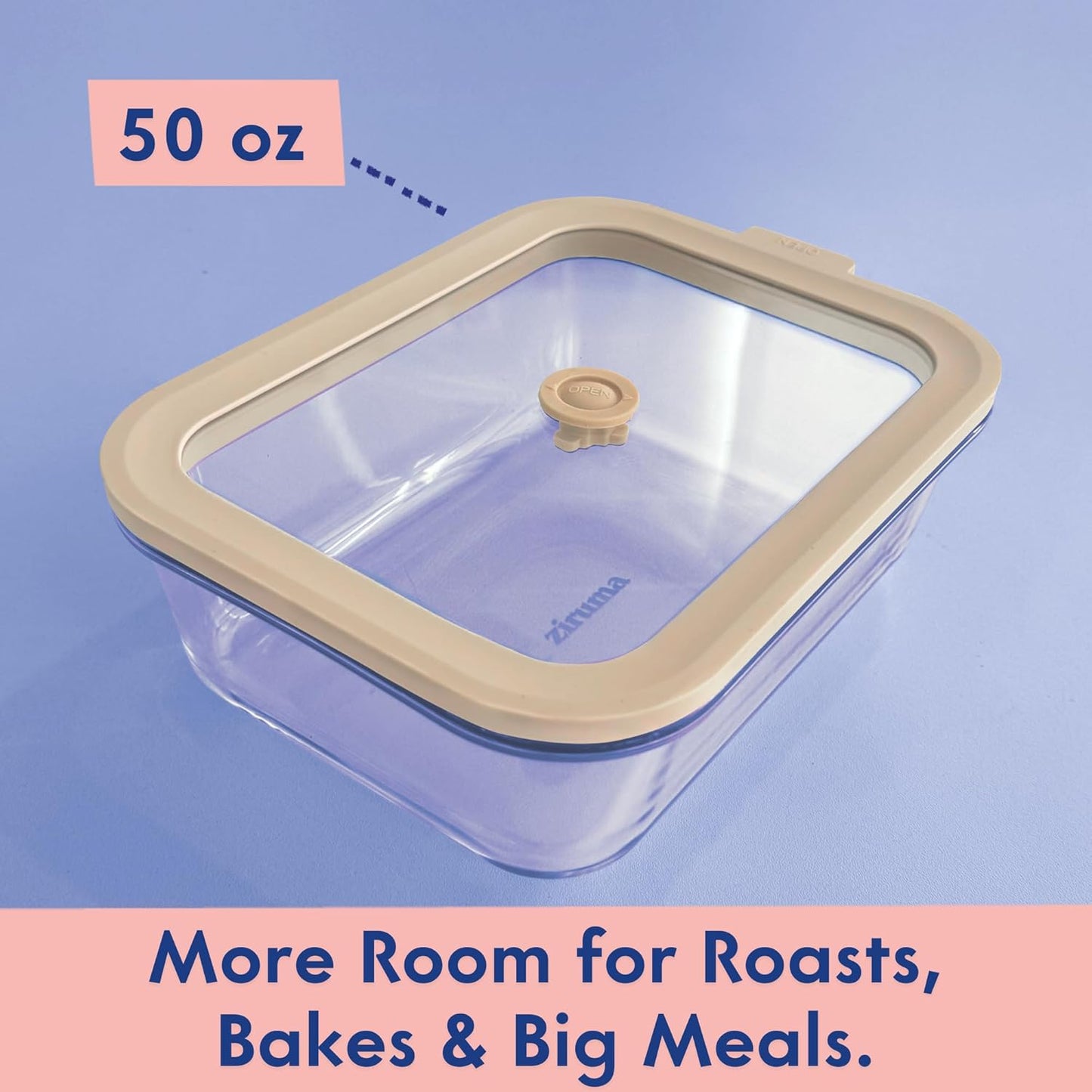 Ziruma Non-Toxic 6.2 Cup Glass Food Storage Containers with Lids, Large Food Containers, Plastic Free Meal Prep, Airtight Food Storage Container, Microwave and Freezer Safe, 2 Pack