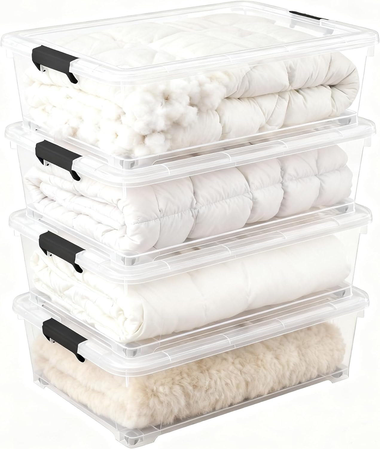 20L Under Bed Storage Containers, Closet Organizers and Storage Bins, Under Bed Storage Box with Wheels, Set of 4