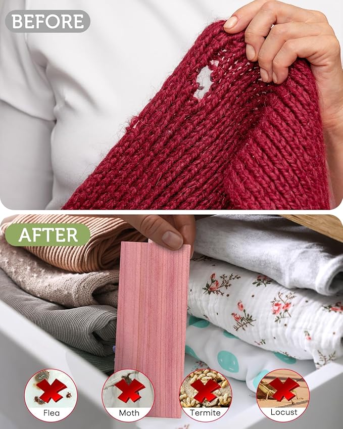 Cedar Blocks for Clothes Storage, 20 Pack Planks - Aromatic Scent Cedars Wood Planks for Closets and Drawers Freshener