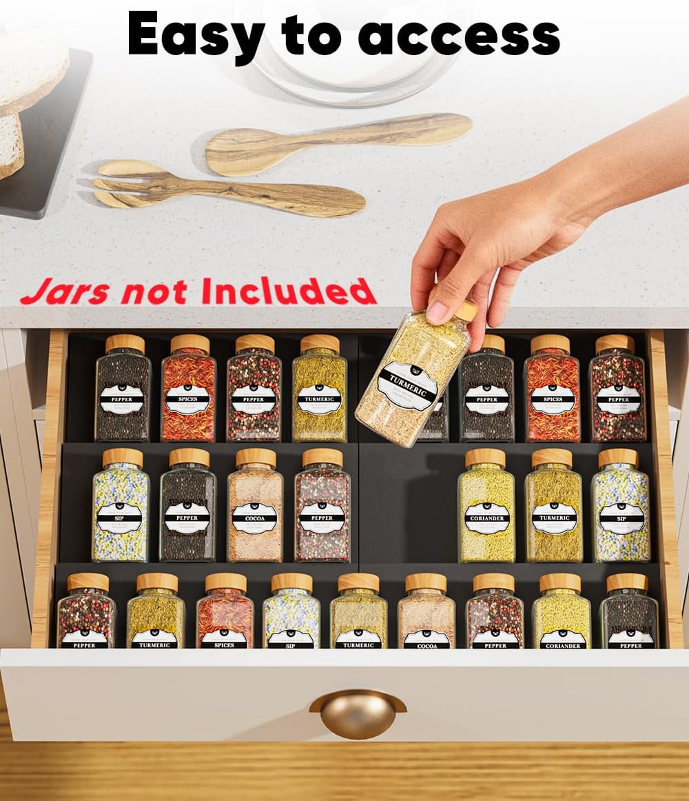 Artibear Expandable Spice Rack Drawer Organizer for 8" to 24" Kitchen Cabinets Drawer Tray, Set of 9
