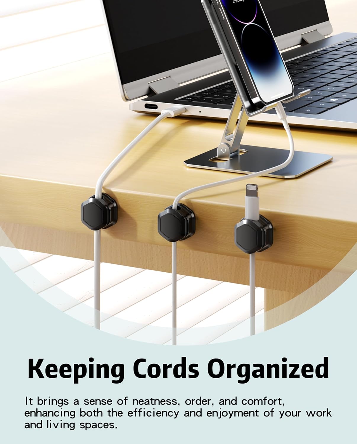 8 Pack Magnetic Cable Clips Cord Organizer-Adhesive Wire Holder, Under Desk Cord Holder Keeper for Home Office Desk Phone Car Wall Desktop Nightstand Cabinet
