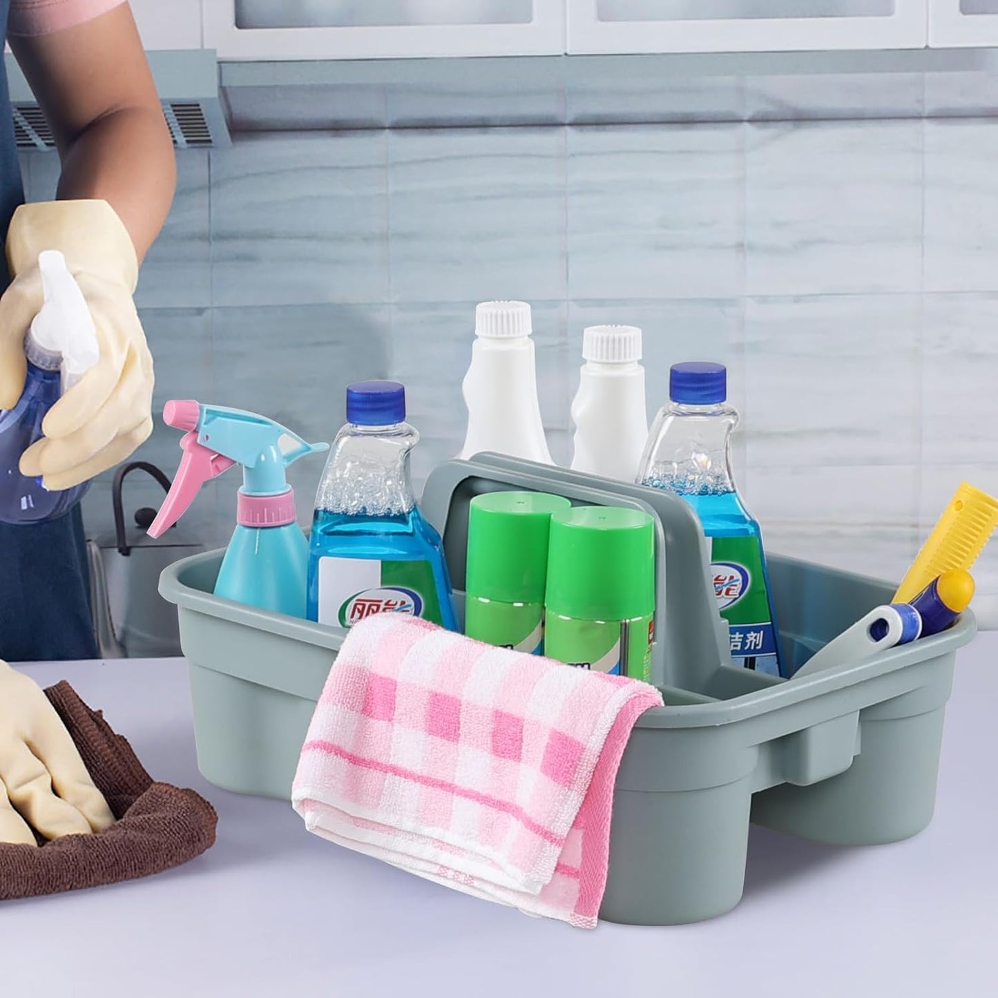 Ramddy 4 Packs Multipurpose Cleaning Storage Caddy with Handle, Commercial Househole Organizer Basket for Cleaning Supplies