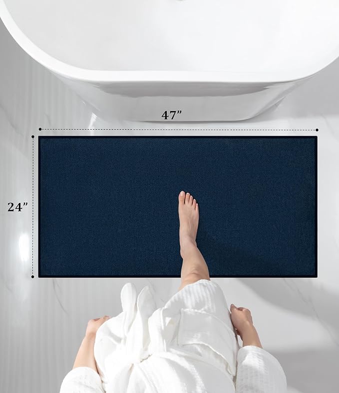 YIHOUSE Bathroom Rugs Mat 24x47, Non Slip Quick Dry Bath Mats for Bathroom Absorbent Ultra Thin Bath Rugs Machine Washable Fit Under Door for Sink, Cabinet, Laundry (Dark Blue, 24"x47")