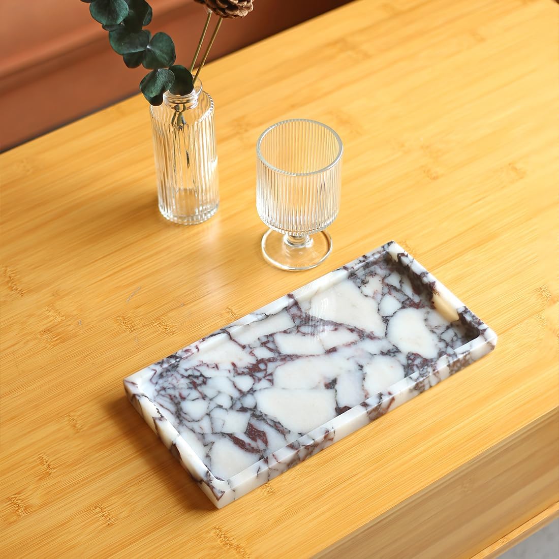 100% Natural Luxury Calaccata Viola Marble Small Hand Towel Tray Holder Organizer, Makeup Bathroom Holder